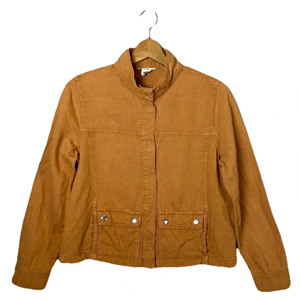 Christian Siriano NY Linen Blend Jacket Snap Closure Orange Women's M Minimal - Picture 1 of 6
